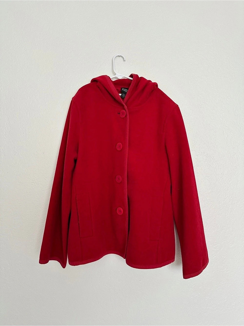 Eileen Fisher Red Wool Hooded Jacket Size Small Like New